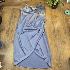 Periwinkle Satin Slip wrap midi Dress 15 16 XL Draped Party Wedding Prom Glam